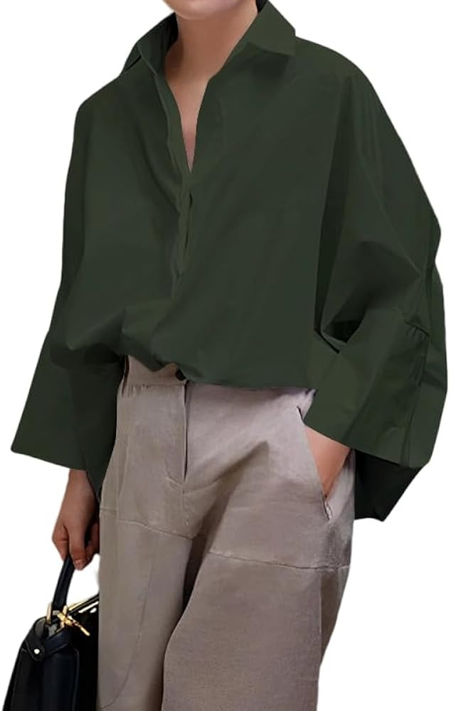 UOOZEE Womens Button Down Shirt Casual 3/4 Sleeve Loose Fit Collared Work Blouse Tops | Amazon (US)