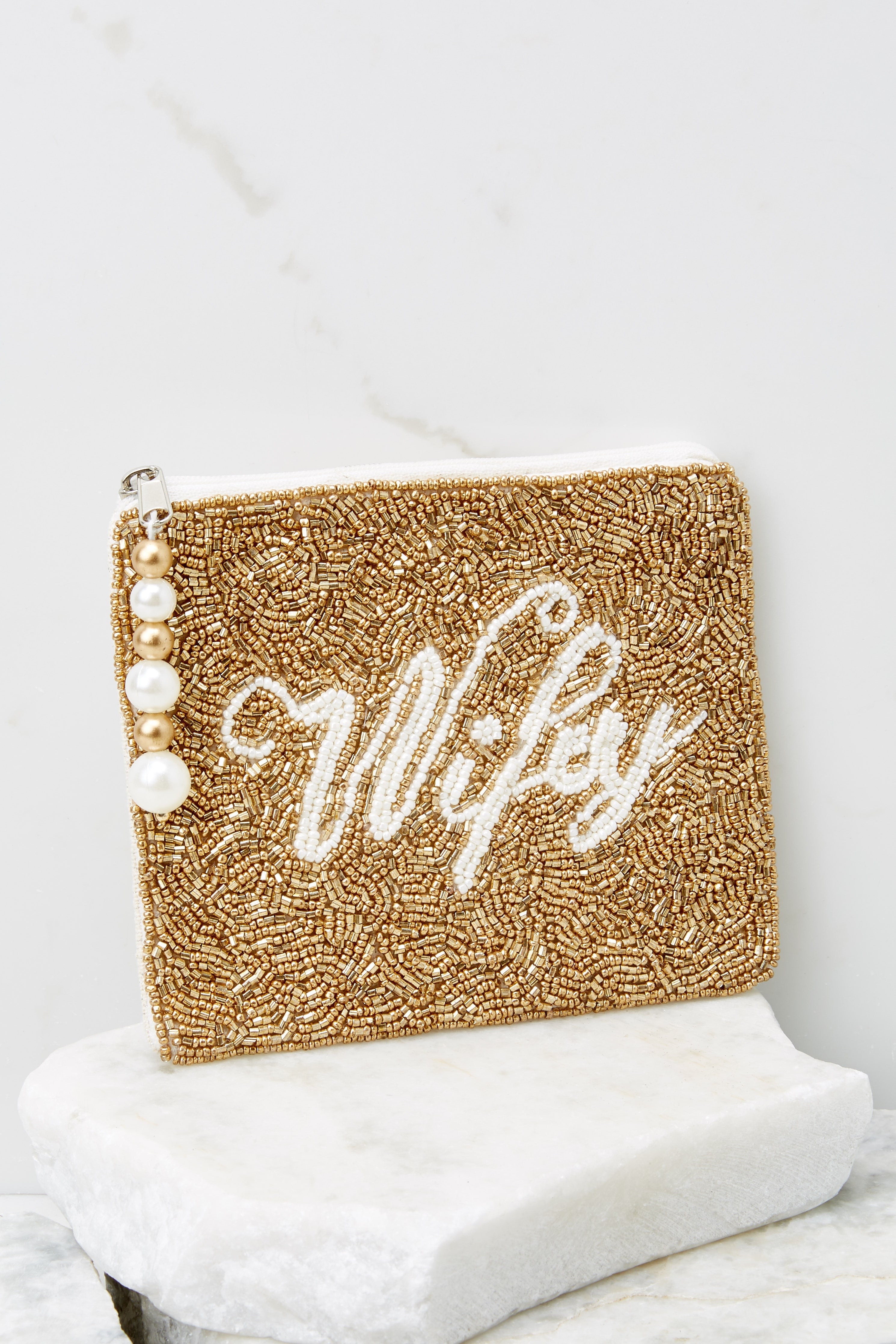 Back Up Plan Gold Beaded Pouch | Red Dress 