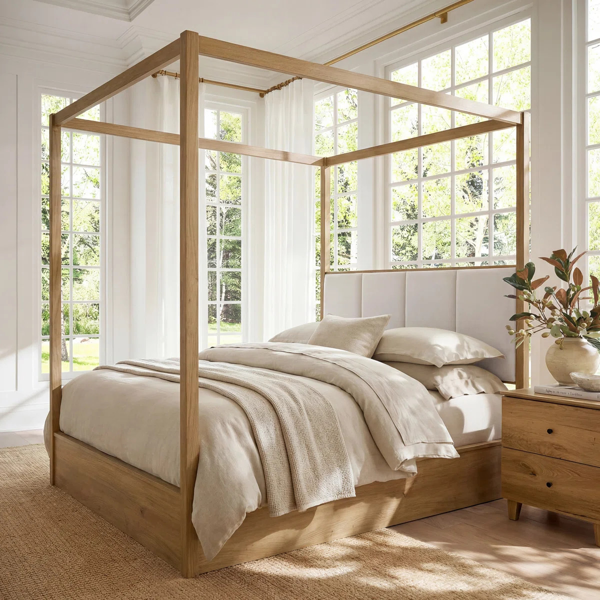 Canopy Queen-Size Bed Frame For Bedroom, Wood Bed Frame With 4 Posts | Wayfair North America