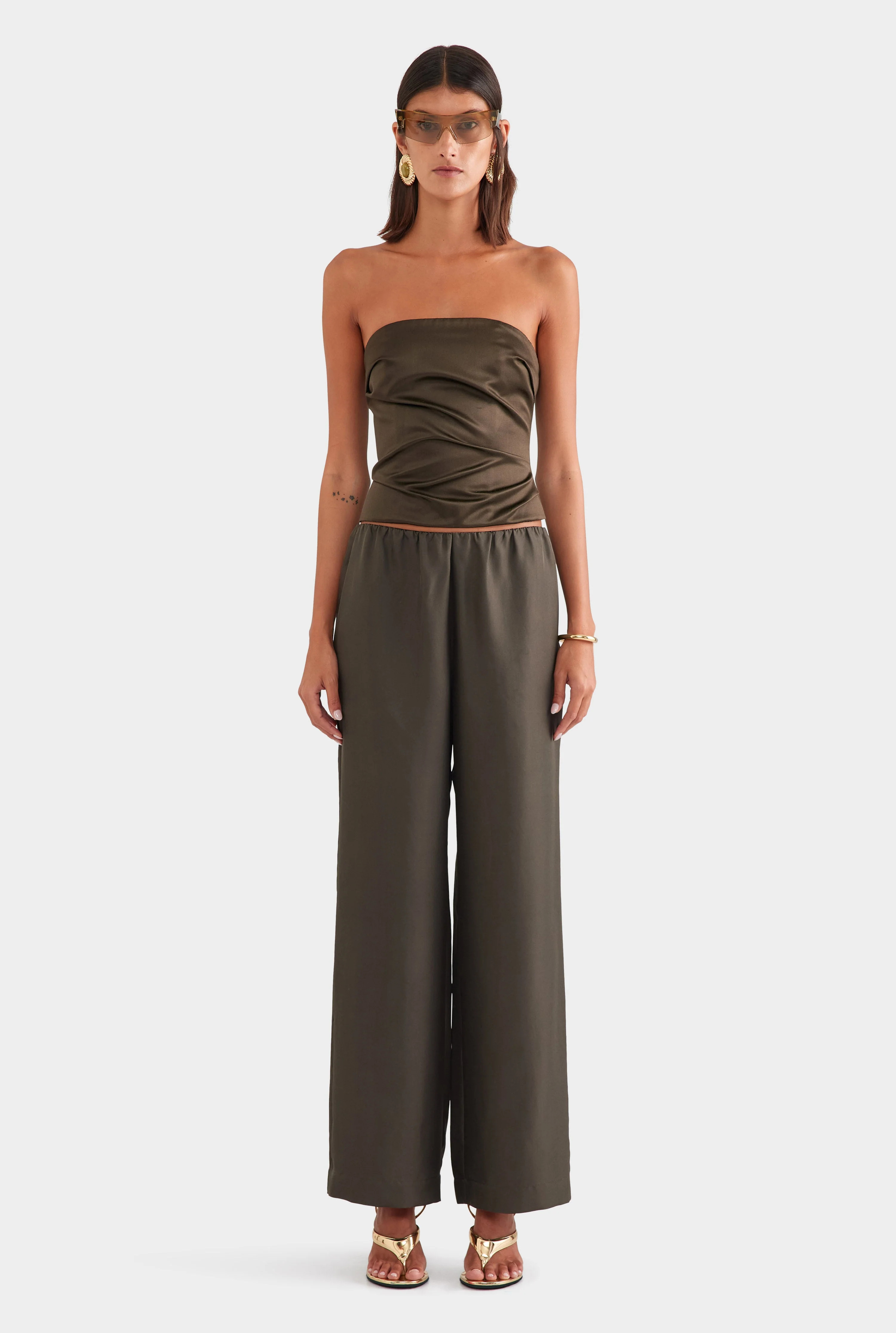 Silk Relaxed Pant Dark Olive | Venroy | Venroy AU