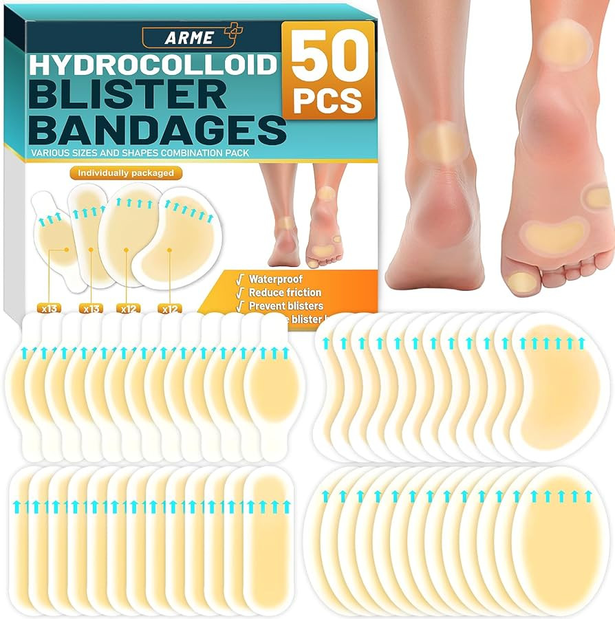 Arme Hydrocolloid Bandages, 50Pcs Gel Blister Bandages for Feet, Waterproof Blister Pads Blister ... | Amazon (US)