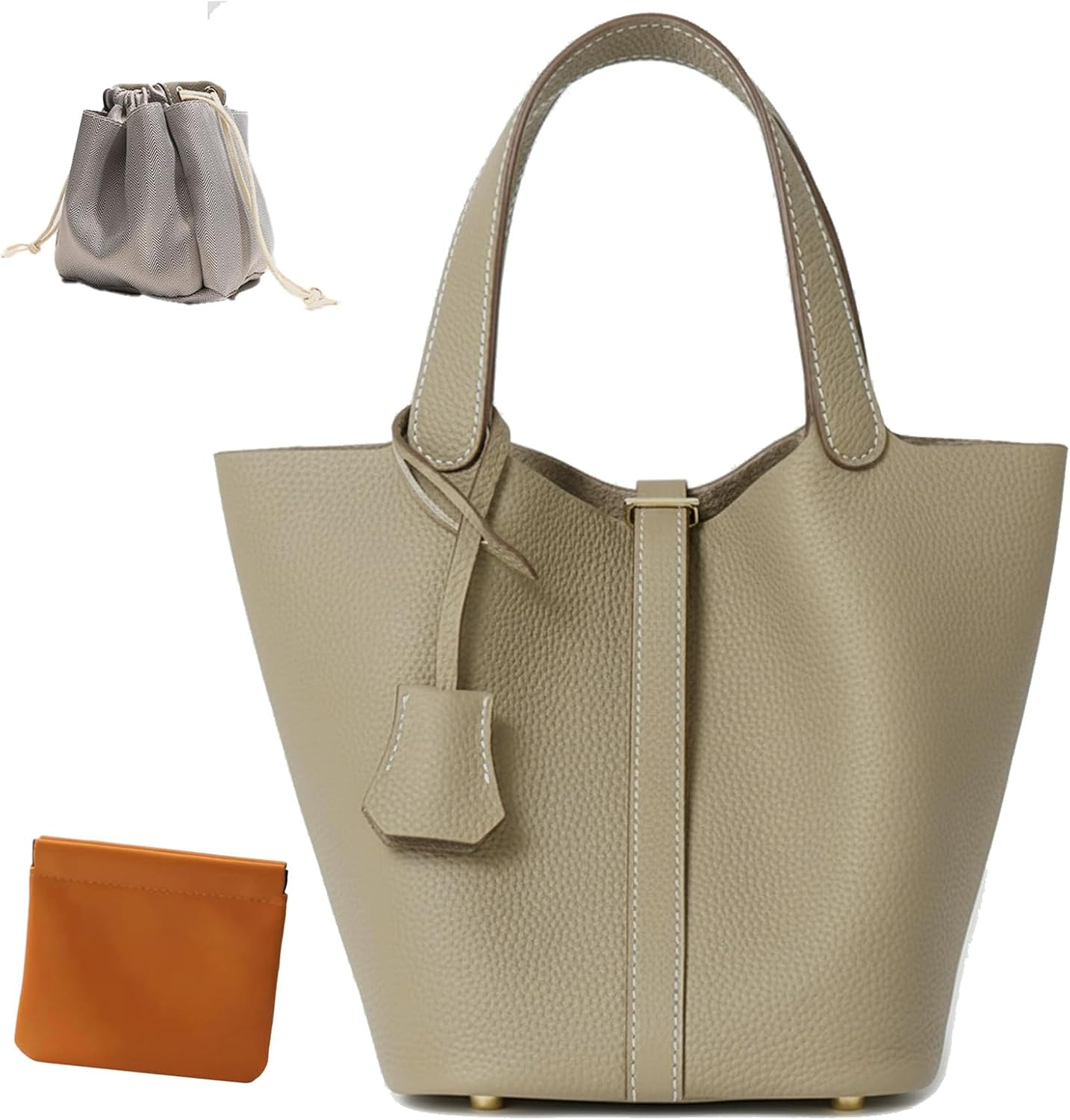 Genuine Leather Bucket Bag, Top-Handle Satchel Handbag with Lock | Amazon (US)