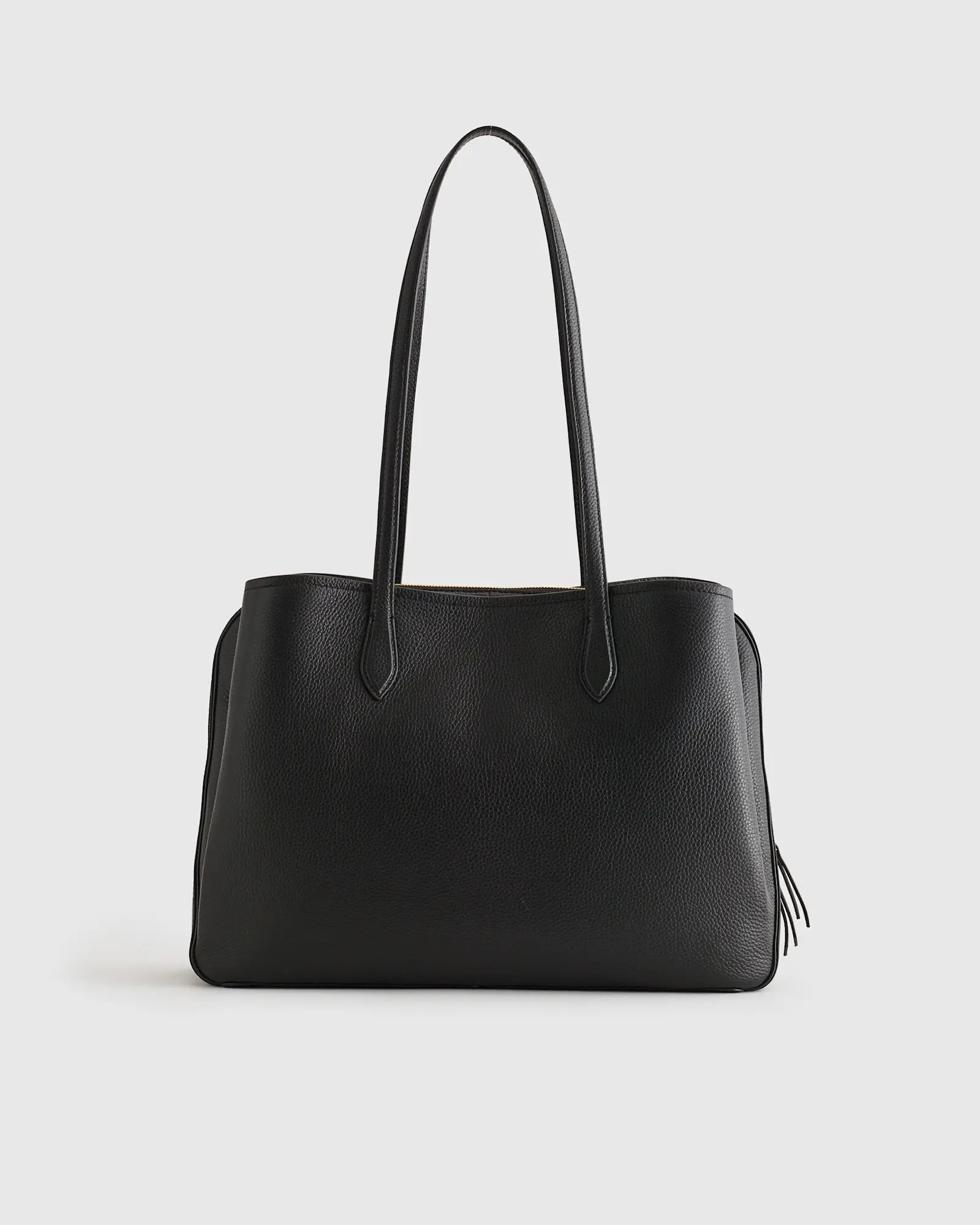 Italian Leather Triple Compartment Work Tote in Black | Quince