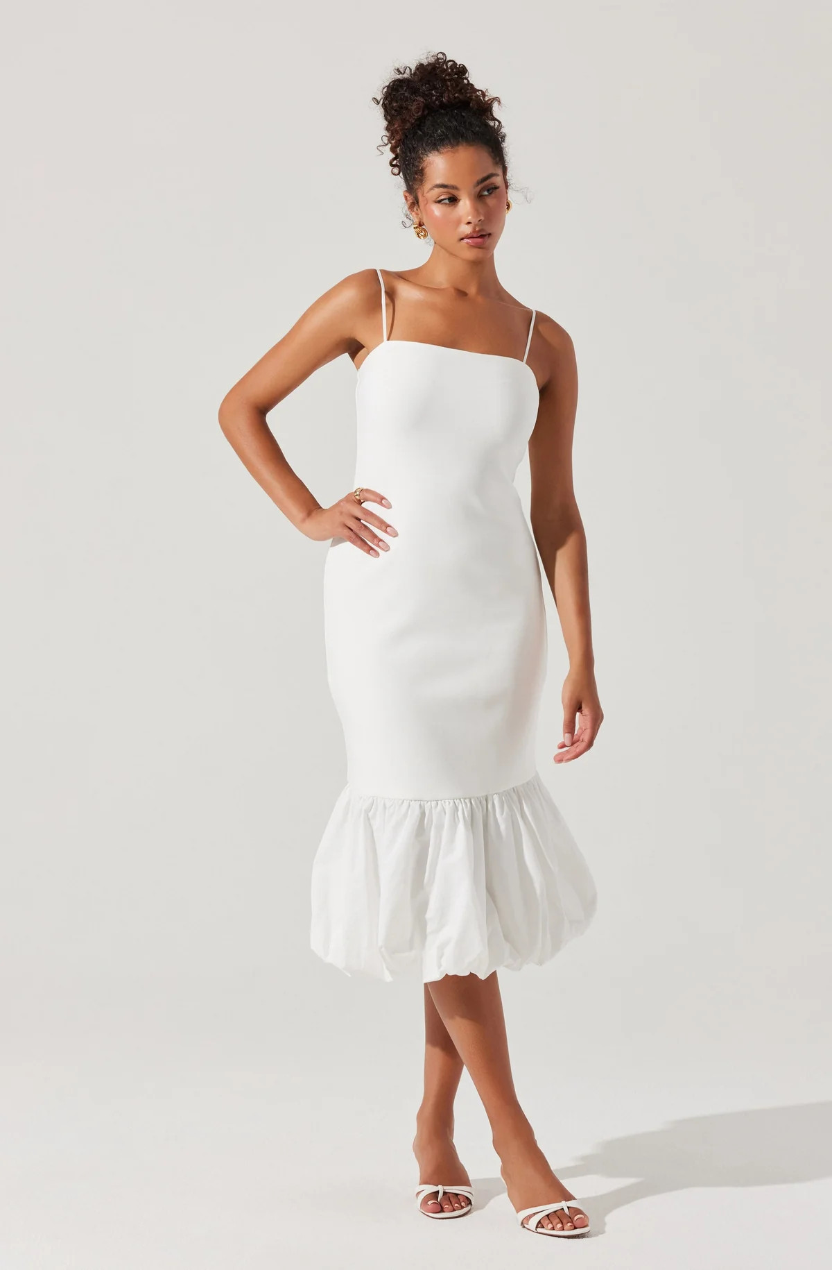 Brittnea Bodycon Bubble Hem Midi Dress - White / XS | ASTR The Label (US)
