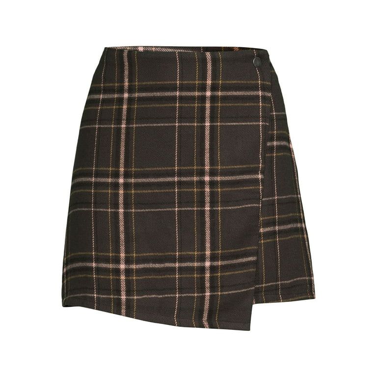No Boundaries Junior's Flannel Faux Wrap Skirt | Walmart (US)