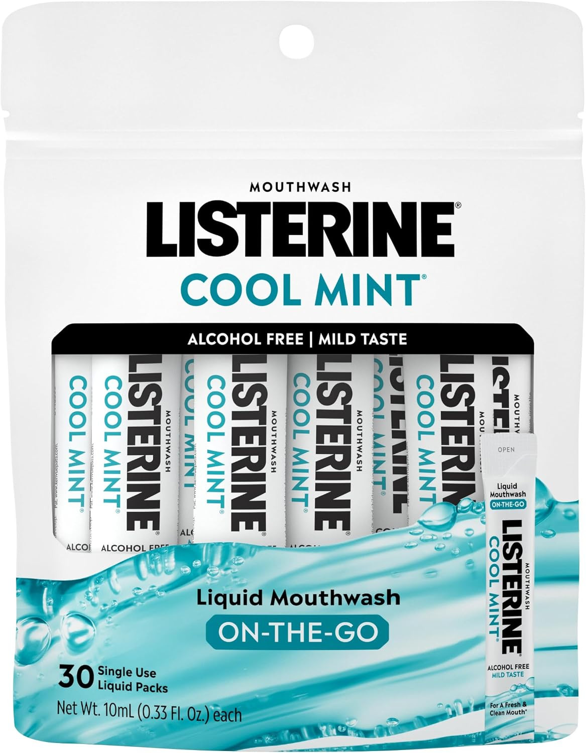 Listerine Alcohol Free Mouthwash Packets, Cool Mint, 0.33 fl. oz, 30 Pack | Amazon (US)