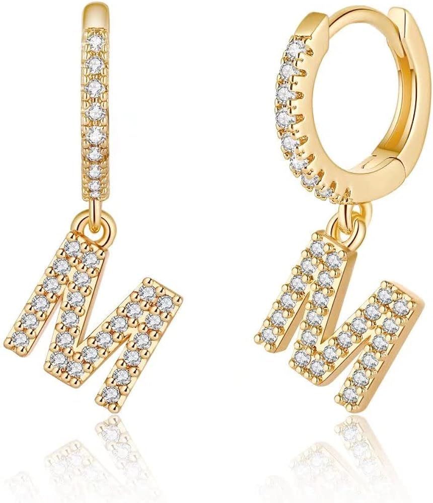 Initial Huggie Hoop Earrings for Women Girls, 925 Sterling Silver Post 14K Gold Plated Dainty Cute H | Amazon (US)