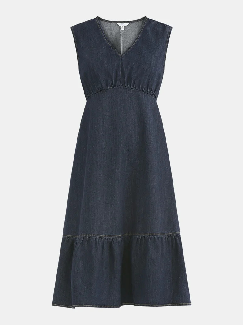 Time and Tru Women's Sleeveless Denim Dress with Ruffle Hem, XS-XXXL | Walmart (US)