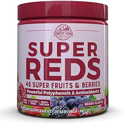 Country Farms Super Reds Energizing Polyphenol Superfood, Antioxidants, Drink Mix, 20 Servings | Amazon (US)