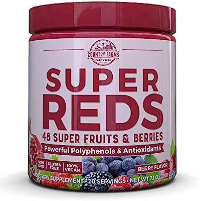 Country Farms Super Reds Energizing Polyphenol Superfood, Antioxidants, Drink Mix, 20 Servings | Amazon (US)