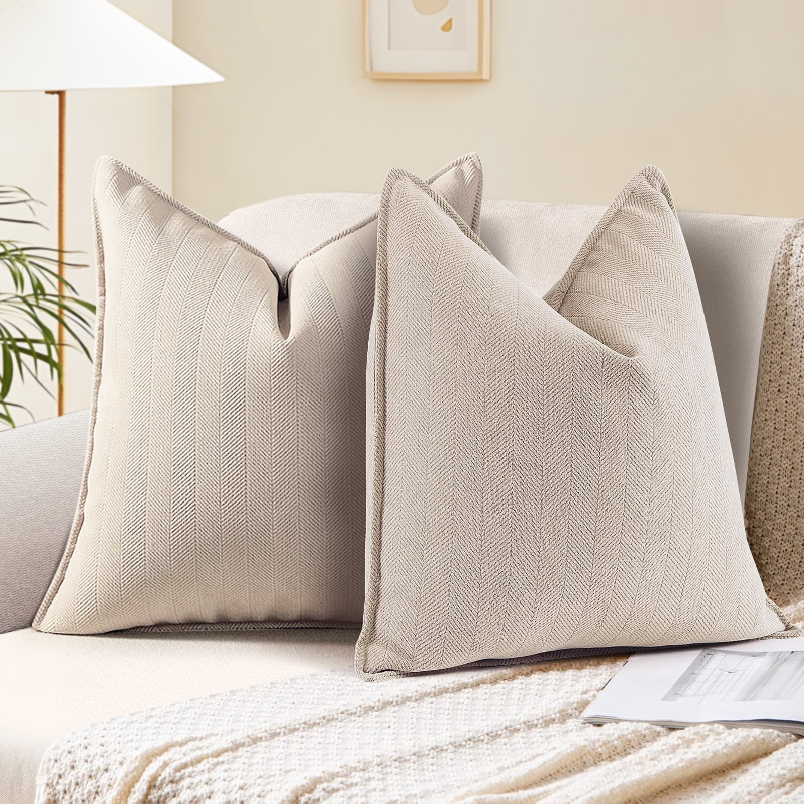 Sanmadrola Beige Pillow Covers 18x18 Set of 2 Chenille Throw Pillow Cover with Elegant Design Sof... | Walmart (US)