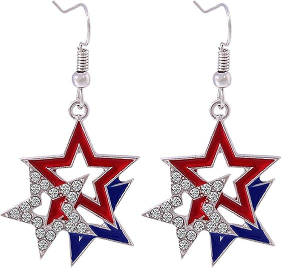 USA Patriotic Dangle Earrings for Women,Red White Blue Stripe American Flag Earrings,Acrylic Star... | Amazon (US)
