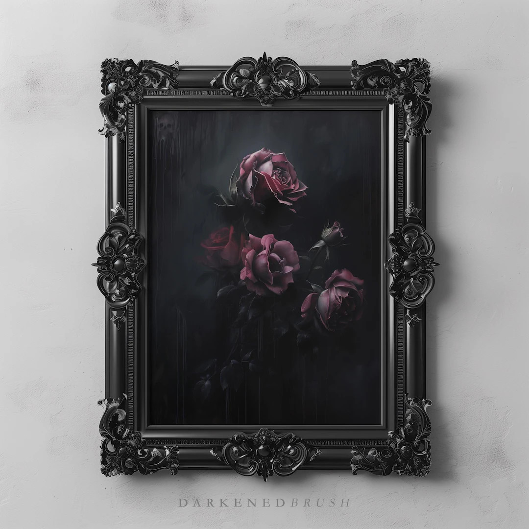 Gothic Floral Art Printable, Dark Botanical Roses, Moody Vintage Flower Painting, Dark Cottagecor... | Etsy (US)