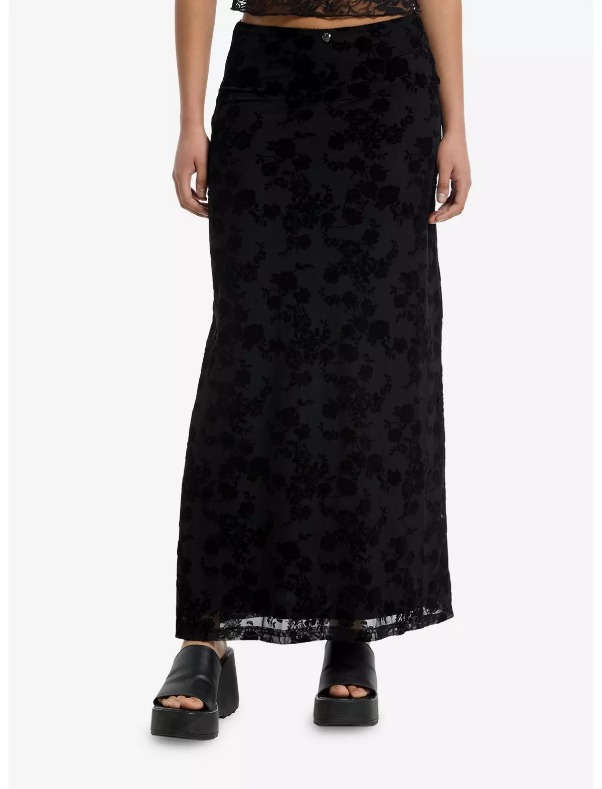 Daisy Street Black Floral Flocked Maxi Skirt | Hot Topic