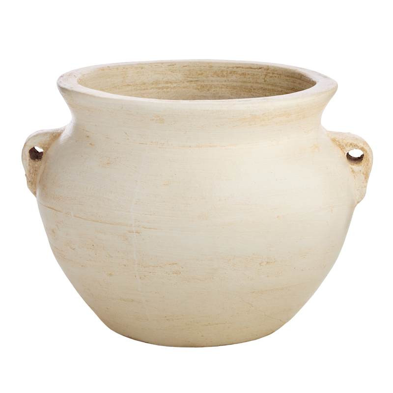 Handpainted Whitewash Clay Outdoor Planter, Small | At Home