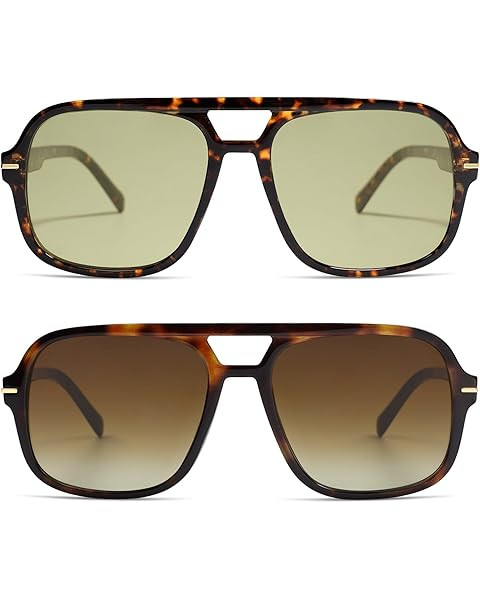 Retro Square Tinted Lens Aviator Sunglasses Tangle Free No Nose Piece for Women Men Trendy | Amazon (US)