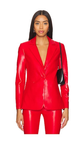 Alice + Olivia Macey Leather Blazer in Red. - size 6 (also in 0, 2, 4) | Revolve Clothing (Global)