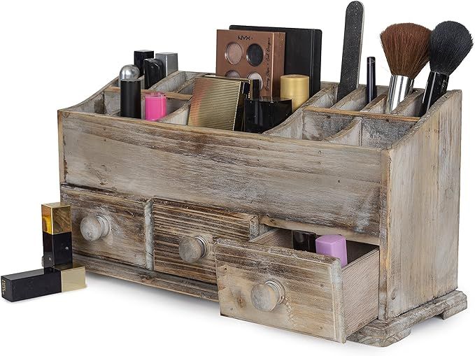 Vanity Drawer Beauty Organizer 3 Drawers - Wooden Cosmetic Storage Box for Neat & Organize Storin... | Amazon (US)