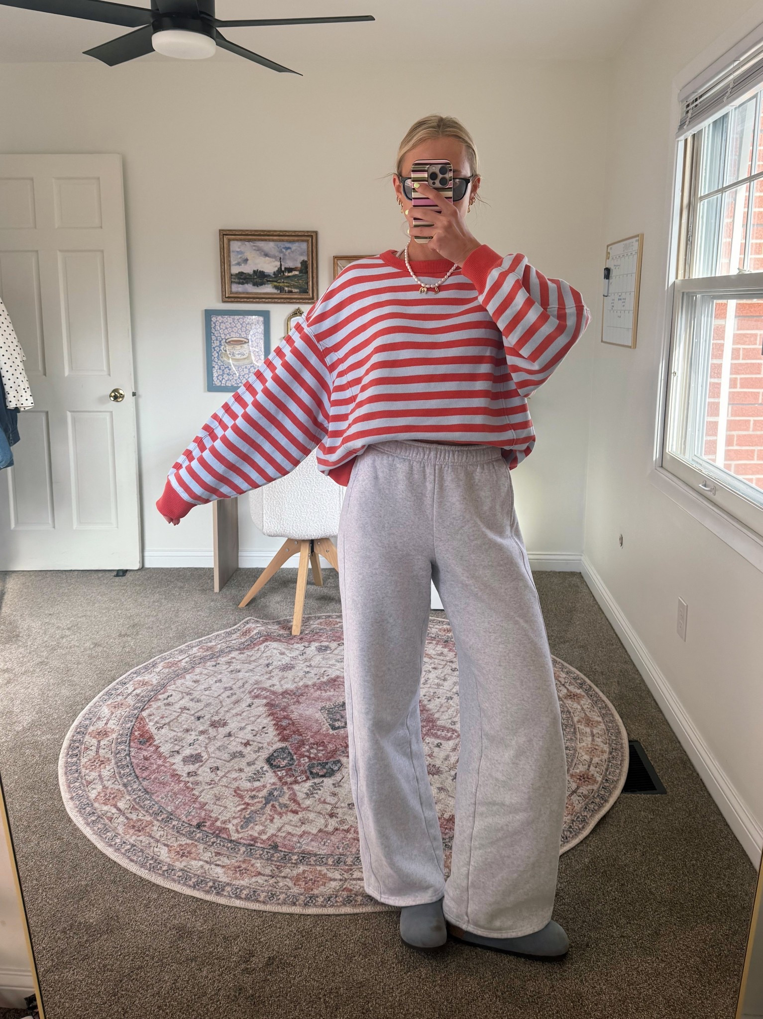 Comfy WFH fit this morning! 🍑🫐 small in the crewneck & small long in the pants- both on sale!

#LTKSpringSale #LTKootd