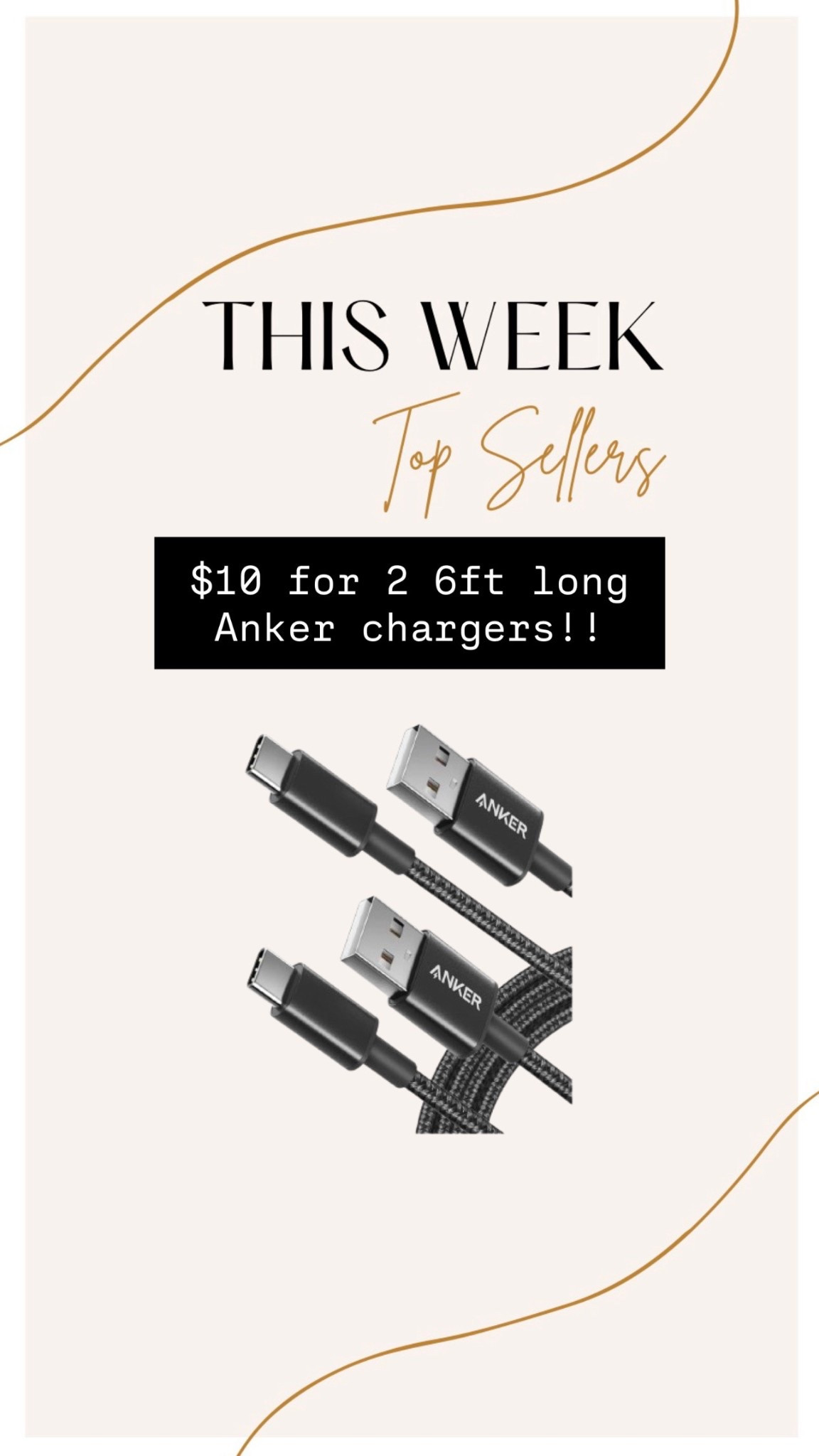 This week top sellers - these 6 foot anker chargers 2 for $10 !! 