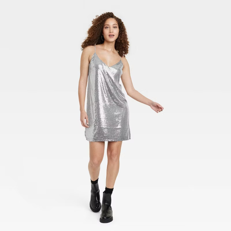 Women's Sequin Slip Dress - A New Day™ Silver XS | Target