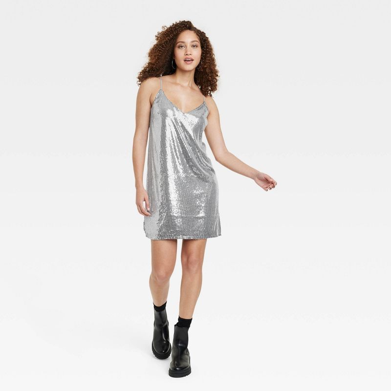 Women&#39;s Sequin Slip Dress - A New Day&#8482; Silver XS | Target