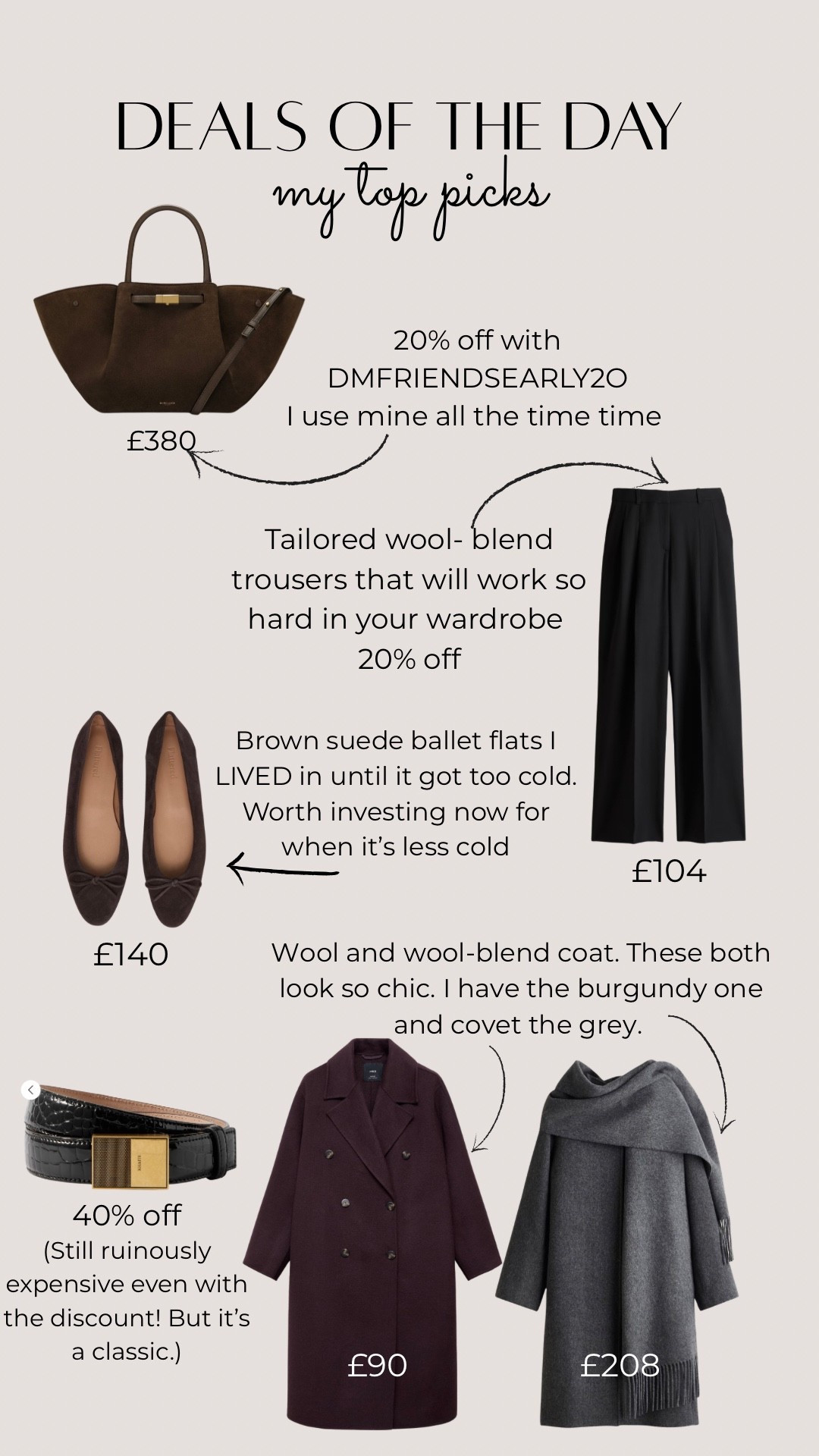 Brown suede handbag, black tailored trousers, brown suede shoes, classic black belt, burgundy wool coat, grey wool coat, scarf coat, styling over 40.


#LTKstyletip

#LTKSaleAlert #LTKCyberWeek