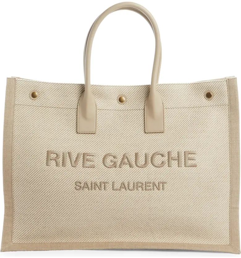 Small Noe Rive Gauche Logo Cotton & Linen Canvas Tote | Nordstrom