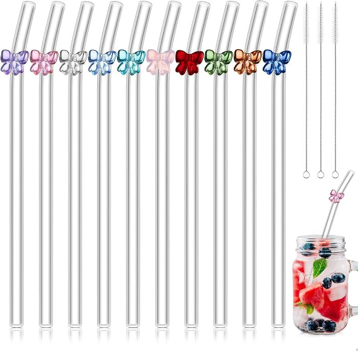 Meanplan 10 Pcs Cute Reusable Glass Straws with Design,8 mm x 7.9'' Shatter Resistant Butterfly B... | Amazon (US)