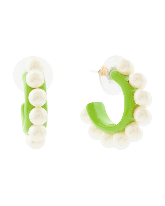 Wynnie Enamel Pearl Hoop Earrings | TJ Maxx