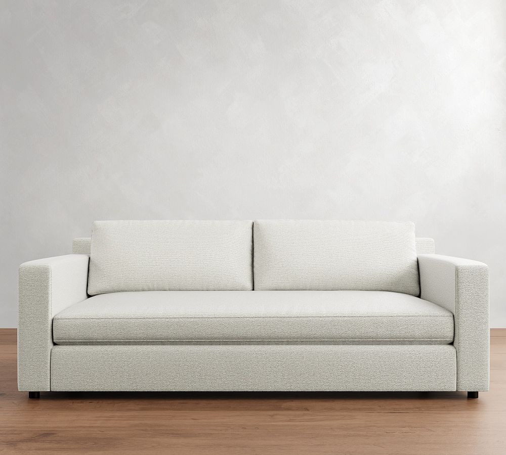 Pacifica Wide Square Arm Upholstered Sofa 2x1, Polyester Wrapped Cushions, Heathered Chenille Pebble | Pottery Barn (US)