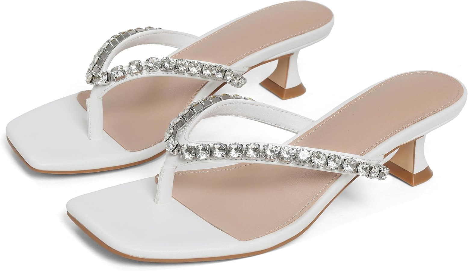 Eteridrey Women's Kitten Heels, Rhinestone Square Toe Thong Heel Sandals, Comfortable 2 Inch Low ... | Amazon (US)