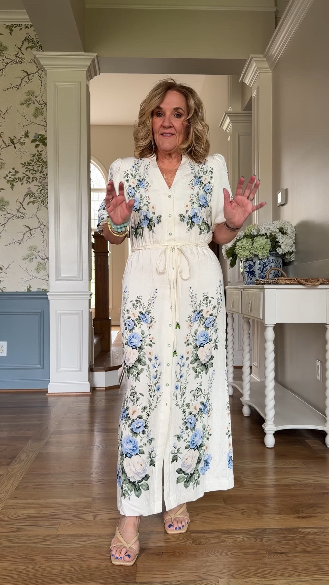 This is a linen like fabric, fully lined very lightweight really beautifully done. I’ve never tried this brand before and I am impressed. Has lovely details but it is a more narrow dress. I’m a size 8 a true size 8 and this fits but if you’re in between you’re gonna have to size up.
20% off code NANETTE20 on the beautiful bracelets 

Easter dress baby shower dress vacation dress graduation dress

#LTKSeasonal #LTKSaleAlert #LTKOver40