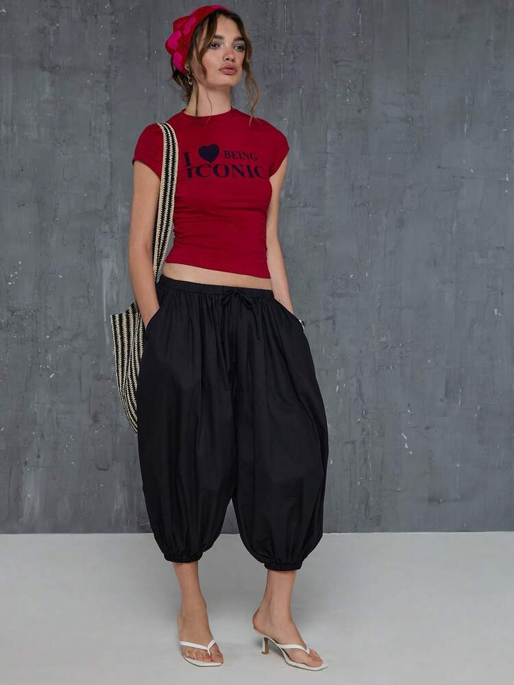 COUREZ Low Rise Extreme Parachute Cropped Trousers/Y2K Summer Clothes For Women Outfits Black Sho... | SHEIN