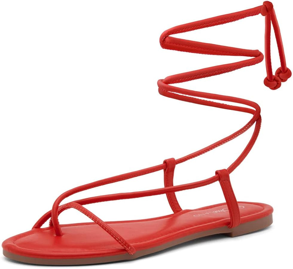 Shoe Land Womens SL-Auday Lace Up Flat Sandals Open Toe Wrap Ankle Strap Shoes | Amazon (US)