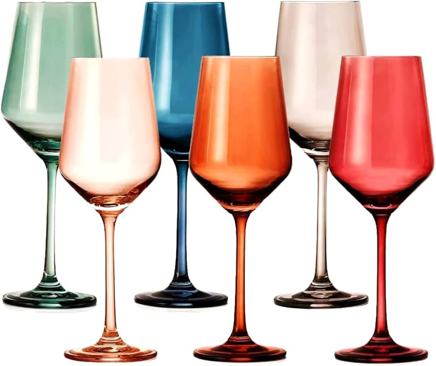 Colored Crystal Wine Glass Set of 6, Unique Fall Gift For Wife, Her, Mom, Friend - Large 16 oz Gl... | Amazon (US)