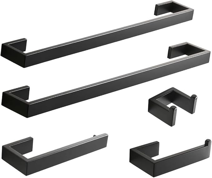 Fapully 5 Piece Bathroom Hardware Accessories Set Stainless Steel Wall Mounted, Matte Black | Amazon (US)