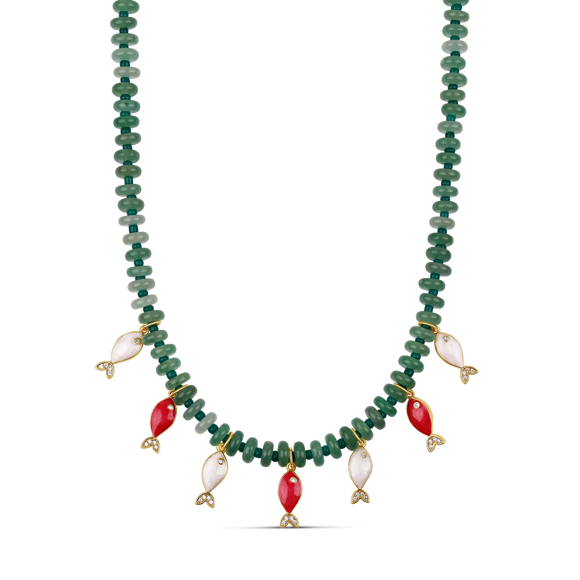 Light Green Fish Charm Beaded Necklace | Hannah B Jewelry