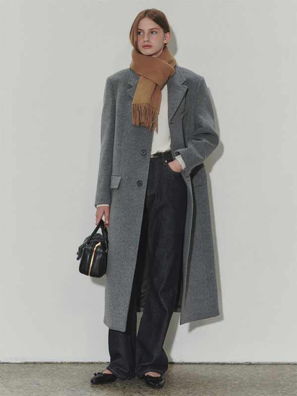 Unisex 2 Way 3 Button Merino Wool Coat_Melange Grey | W Concept (US)