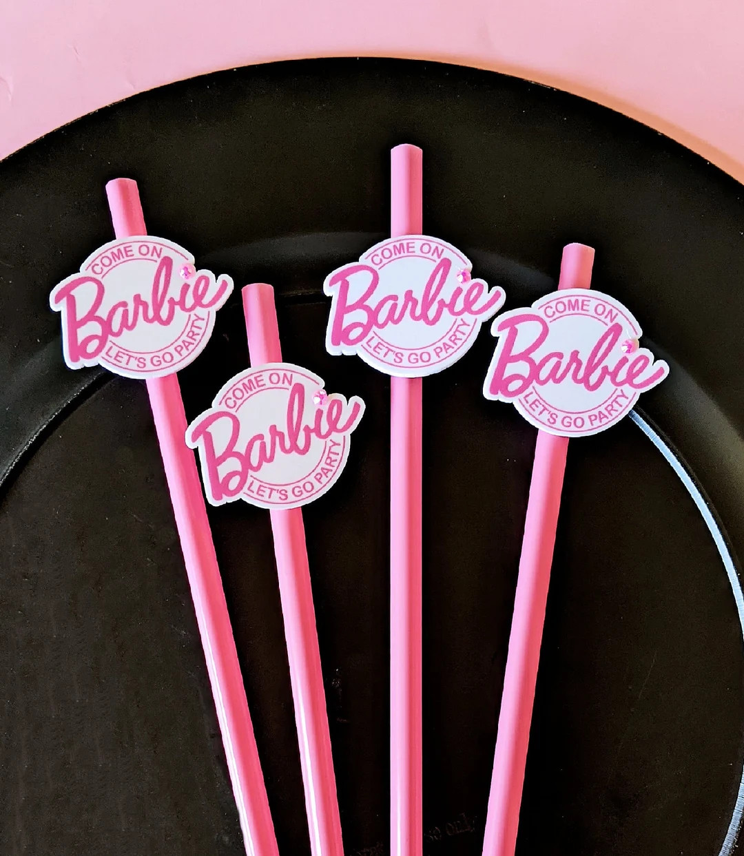 Barbie Themed Party Straws, Let's Go Party, Pink Reusable Party Straw with Barbie Topper, Barbie ... | Etsy (US)
