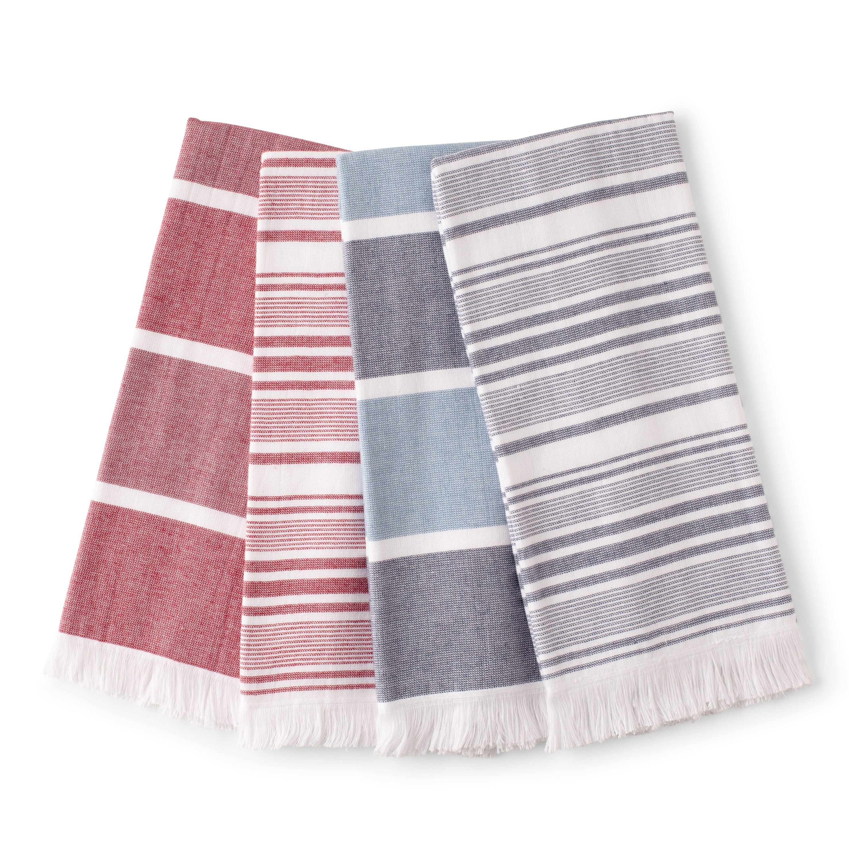 Better Homes & Gardens, 4 Pack, Fringe Kitchen Towel Set, Red and Washed Indiego | Walmart (US)
