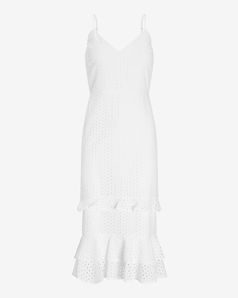 Eyelet Lace Tiered Ruffle Midi Dress | Express