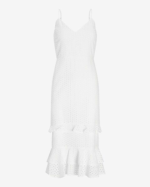 Eyelet Lace Tiered Ruffle Midi Dress | Express