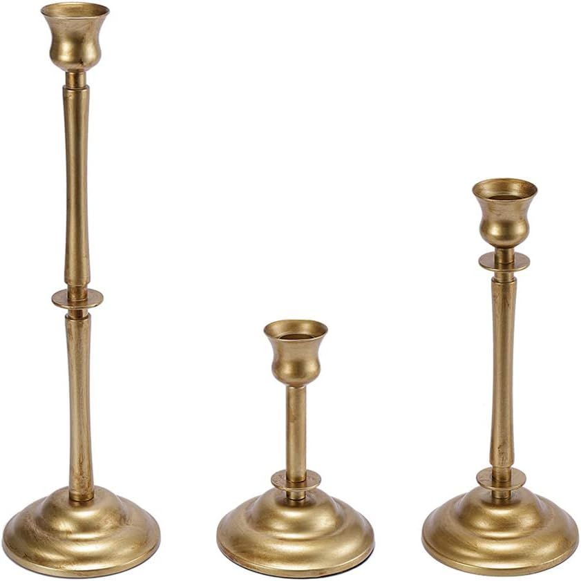 Antiqued Gold Taper Candlestick Holders Set of 3-Iron Candle Candlestick,Farmhouse Candle Holder,... | Amazon (US)