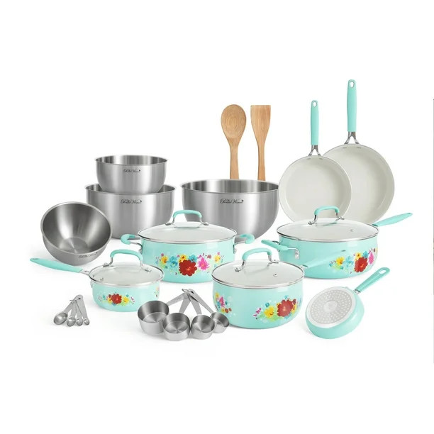 The Pioneer Woman Classic Ceramic Breezy Blossom Cookware Set, 25 Piece Set - Walmart.com | Walmart (US)