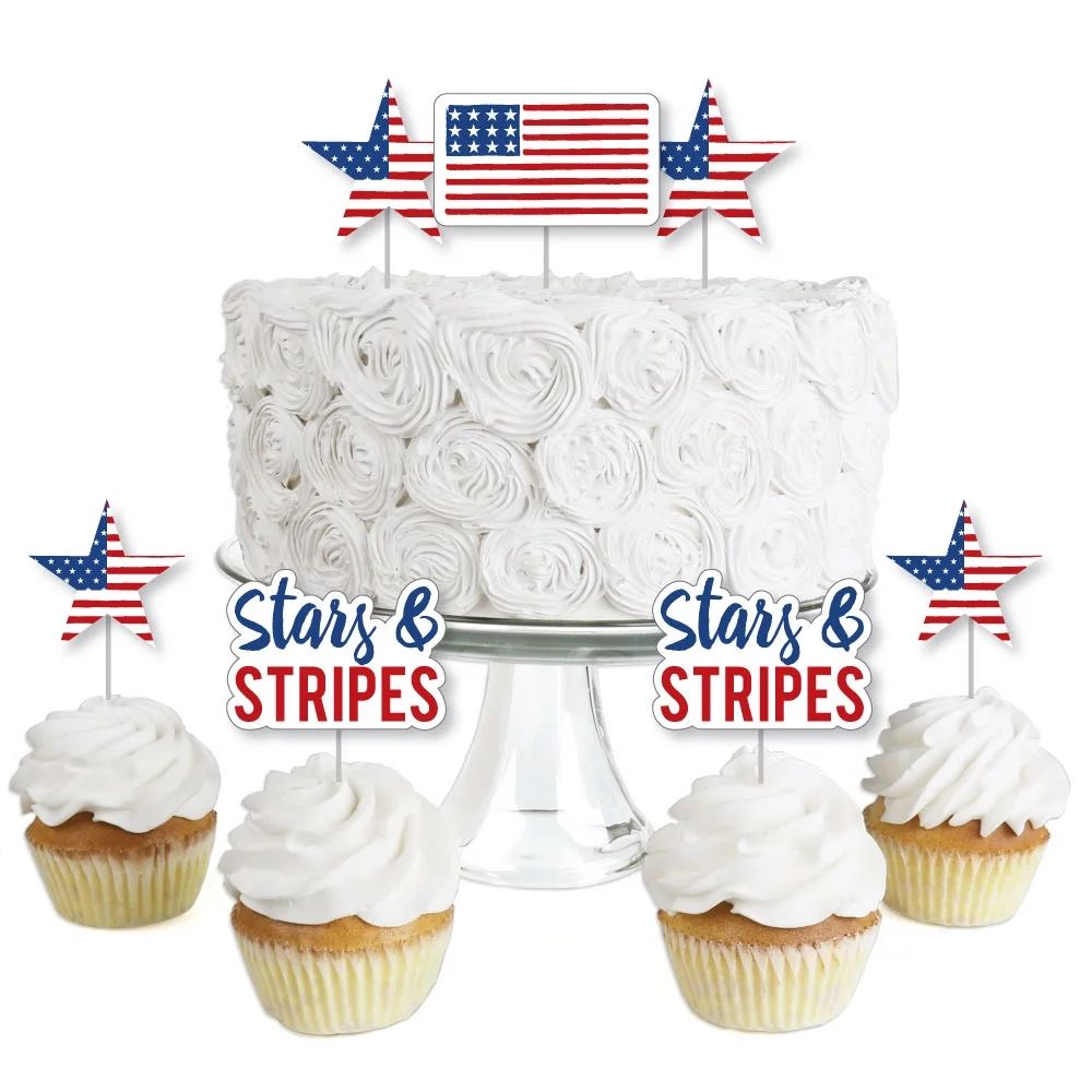 Big Dot of Happiness Stars & Stripes - Dessert Cupcake Toppers - Memorial Day & 4th of July USA P... | Walmart (US)