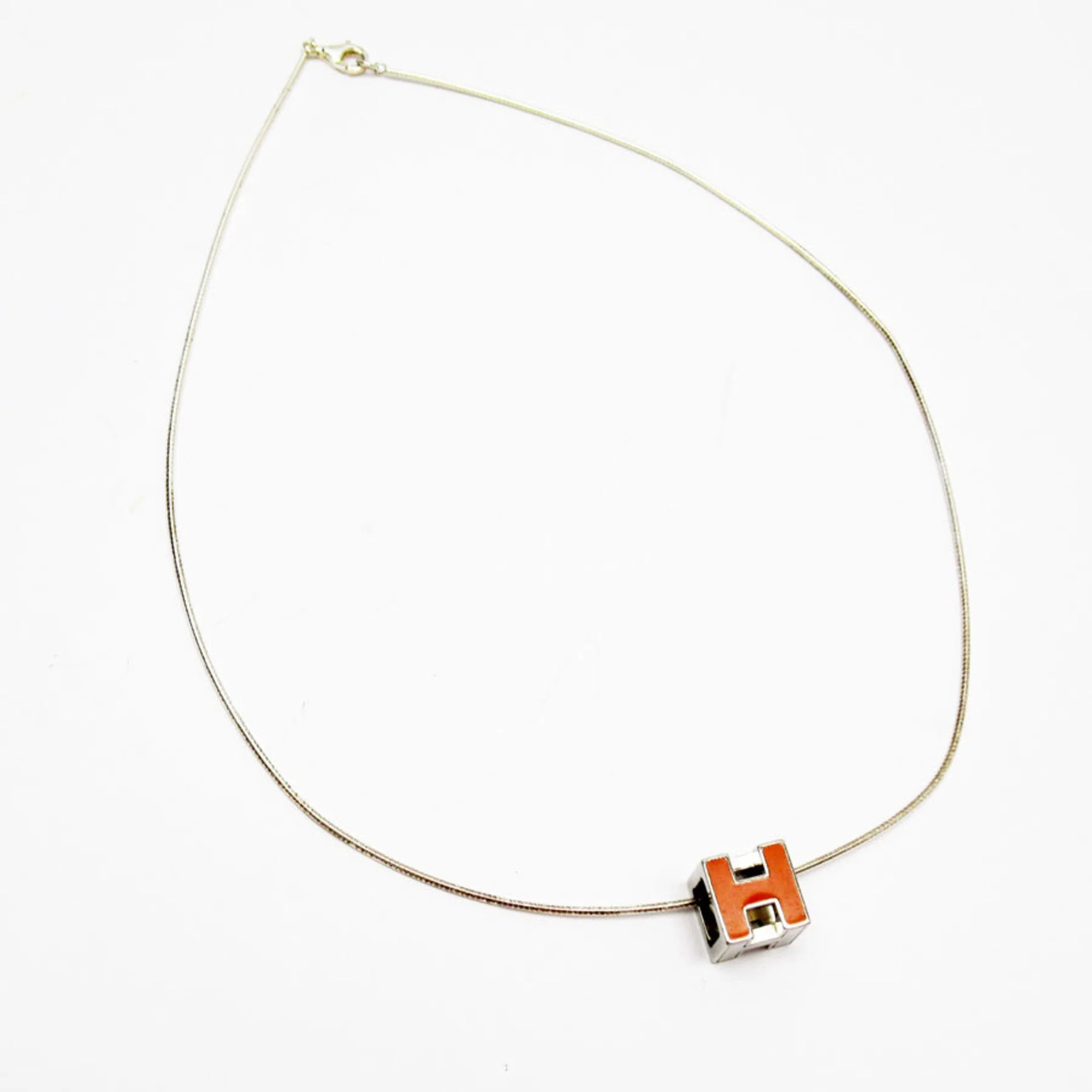 Pre-Owned Hermes HERMES Necklace H Cube Cage d'Ash Metal/Enamel Silver/Orange Women's w0185j (Goo... | Walmart (US)