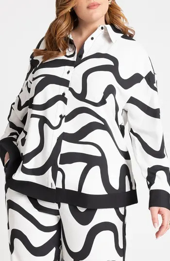 Print Side Stripe Satin Button-Up Shirt | Nordstrom