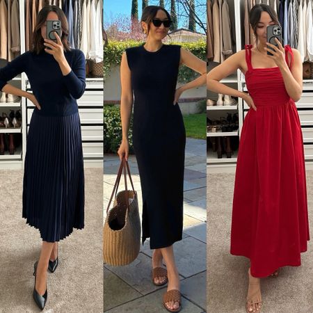 Spring dresses for every occasion - 

• Jcrew pleated skirt xs, runs big, on sale for under $75
• Jcrew sleeveless sweater dress xs, comfortable + flattering, bump-friendly, on sale for under $75 
• Abercrombie red dress - small, love the detailing, early bump-friendly, larger bust friendly

#LTKsalealert #LTKstyletip #LTKfindsunder100