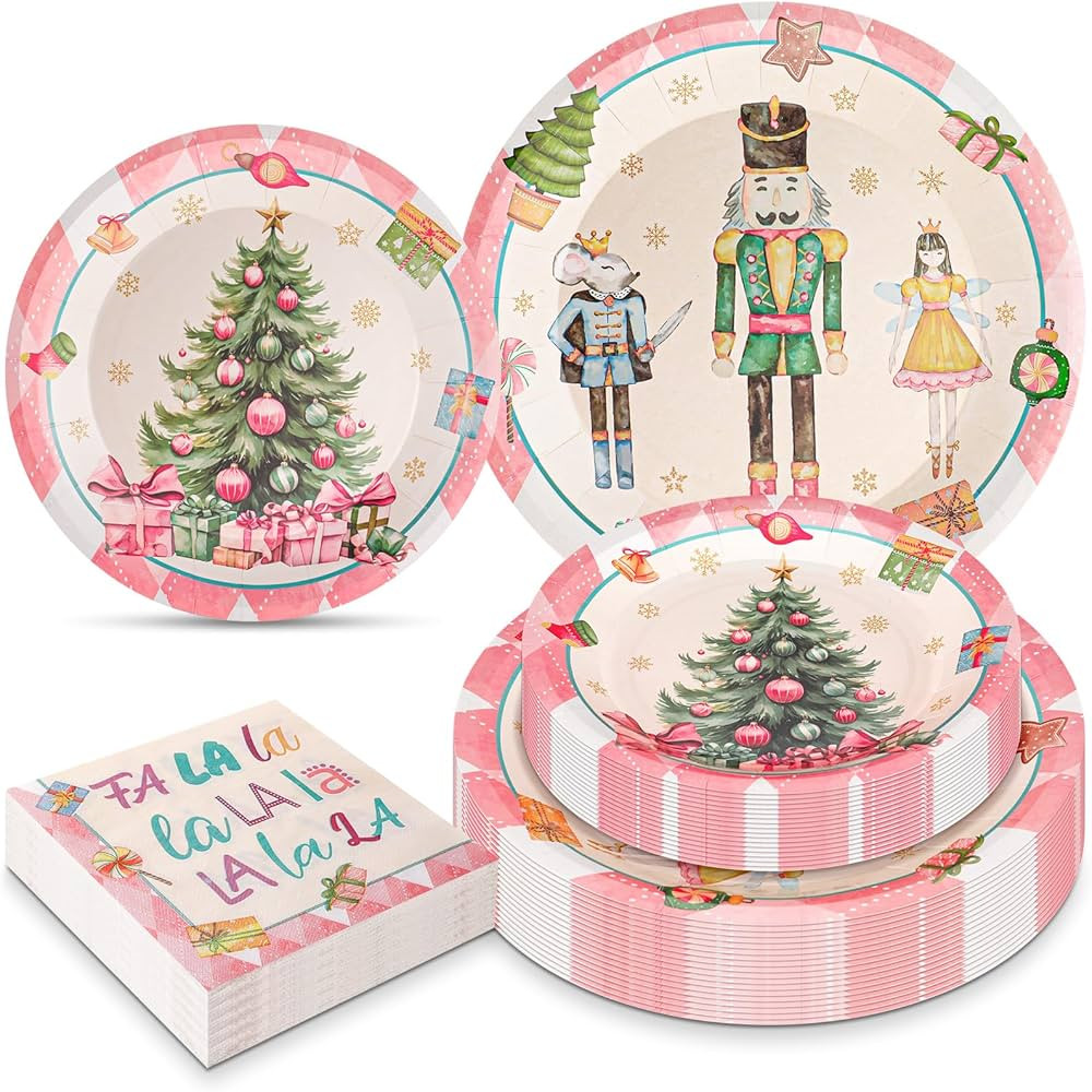 200 Pcs Christmas Party Supplies Christmas Plates and Napkin Set Christmas Paper Plates Christmas... | Amazon (US)